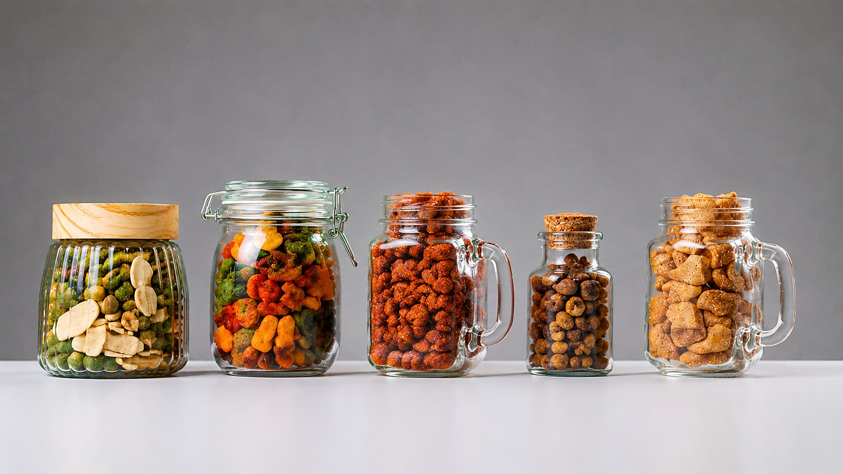 Tarros y frascos con snacks DonSnacks para catering