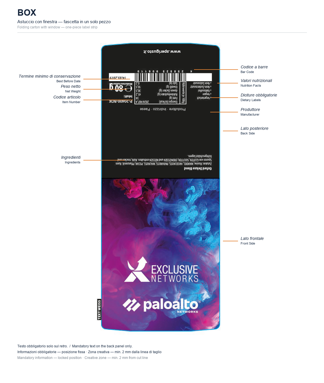 One-piece label strip structure for a folding carton with window