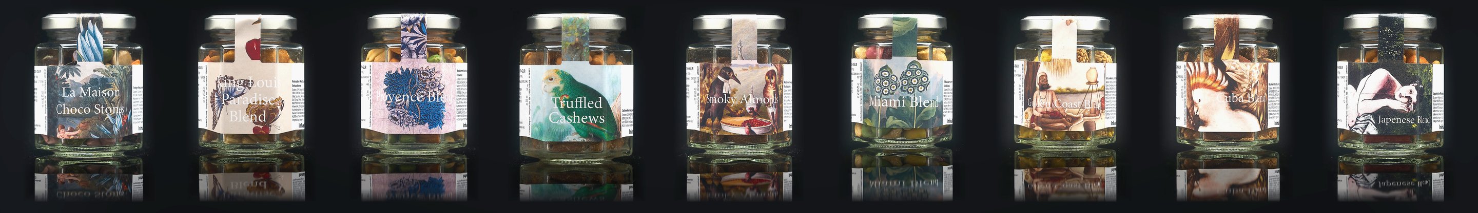 Tarros hexagonales con snacks DonSnacks para minibar